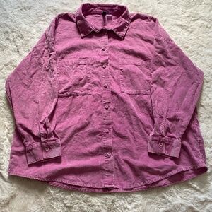 Divided H&M Women's Blogger Fav Pink Button Down Collared Long Sleeve Top Large